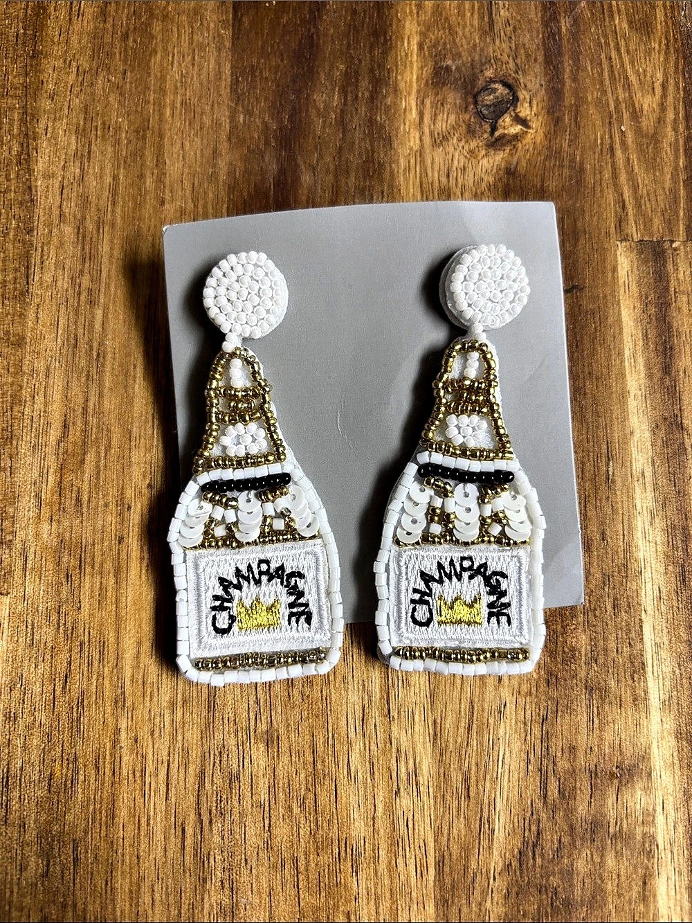 Beaded Crown Drop Earrings in White & Gold Like New